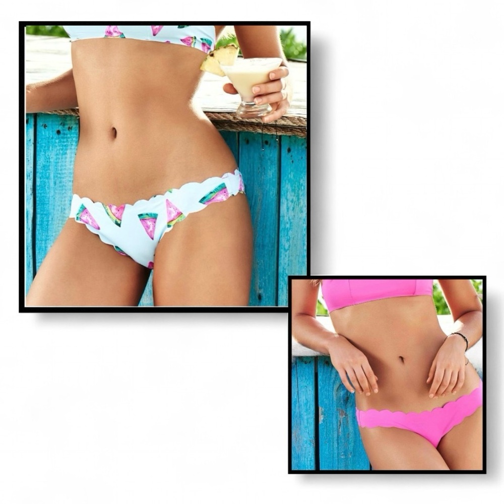 PilyQ Fresca Reversible Seamless Wave Teeny Cut Bikini Bottoms